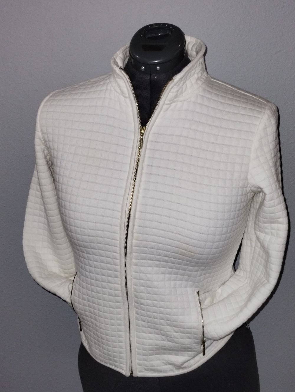 Karen Scott Luxurious Quilted Zip-Front Jacket - Creamy Colored Size Small